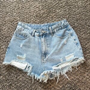 SHEIN Light Blue Frayed Denim Shorts